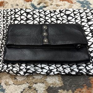 Black Leather Women's Clutch Wallet with Decorative Studs